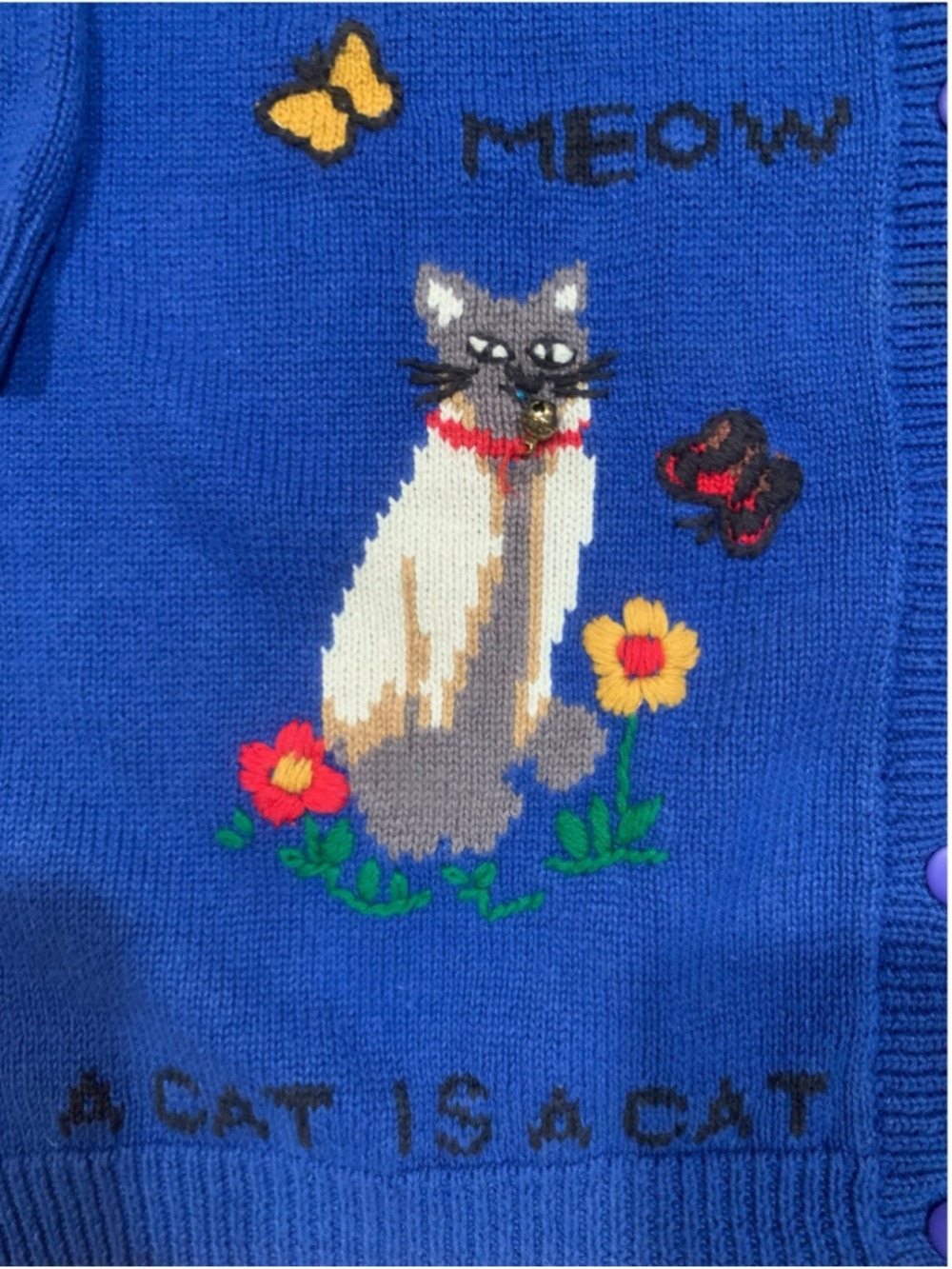Vtg Y2K Women's cotton blend Quacker Factory Cat Print Cardigan Sweater, Size 3X - Picture 3 of 8